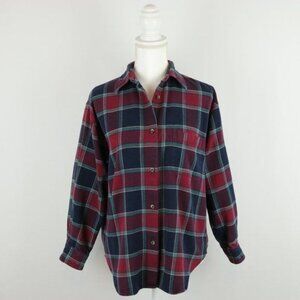 Eddie Bauer Women's Small Blue Red Plaid Flannel Long Sleeve Button Up Shirt